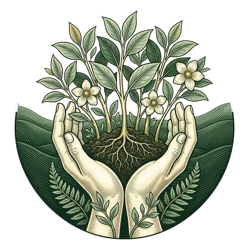 Tangan yang menopang lanskap hutan muda